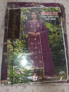 Beautiful Brinjal Colour 3 Piece Suit Set