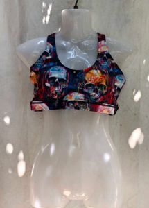 Edgy Skull Print Sports Bra