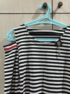 Striped Cold Shoulder Top with Charm