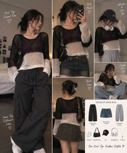 Trendy Y2K Mesh Knit Sweater Top