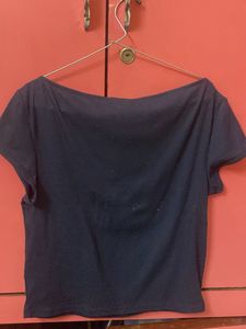 Navy Blue Ribbed Cropped Top