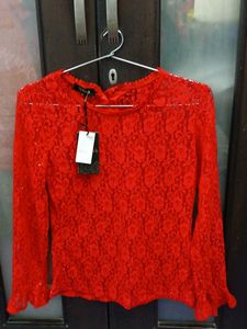 Red Lace Top With Sparkles - Size XL