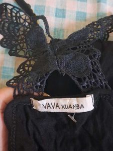 Chic Black Butterfly Embellished Top