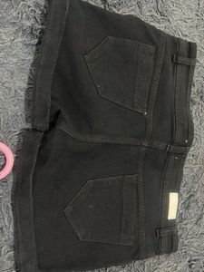 Black Denim Roll-Up Shorts