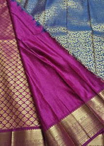 Beautiful Blue Floral Silk Saree