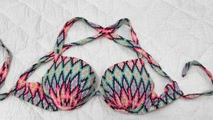 Vibrant Ikat Print Halter Bikini Top