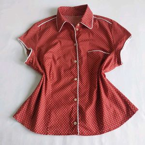Chic Polka Dot Button-Up Top Y2k edit 🐞