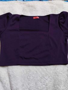 Elegant Purple Puff Sleeve Crop Top