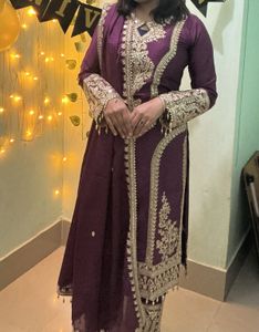 Elegant Purple Embroidered Suit