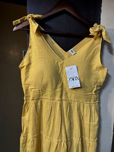 Zara Yellow Tiered Midi Dress (Padded)