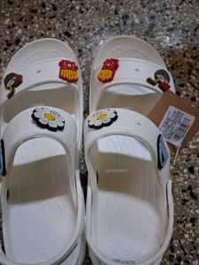 White Casual Slip-on Sandals with Charms