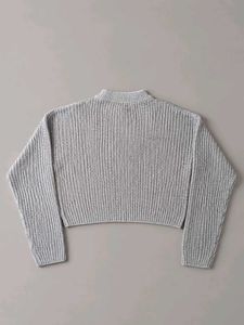 GREY MARLED RIBBED CROPPED SWEATER