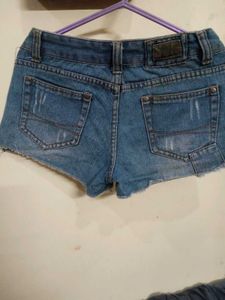 Distressed Denim Shorts with Patchwork