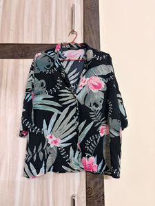 UNISEX Stylish Black Tropical Print Shirt