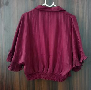 Maroon Pleated Sleeve Top