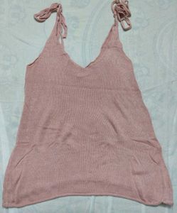 Pink Tie-Strap Knit Top