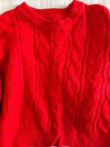 Red Cable Knit Pullover Sweater
