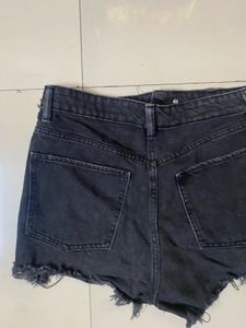 Distressed Black Denim Shorts