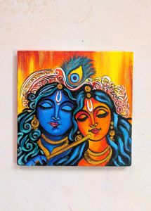 Mini Handmade Radha Krishna Canvas Painting
