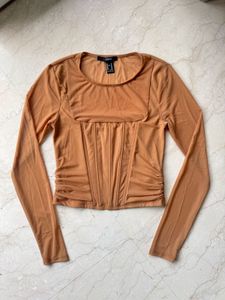 Sheer Corset Detail Long Sleeve Top