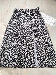 Animal Print Slit Midi Skirt
