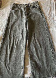 Zara Grey Wide Leg Denim Jeans