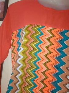 Orange Chevron Print Top