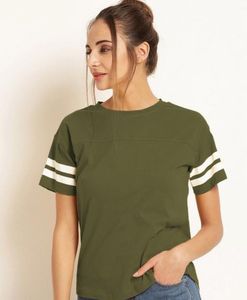 Olive Green Striped Sleeve T-Shirt