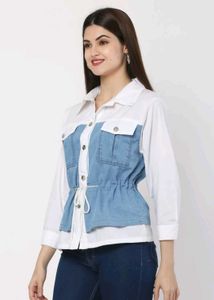 Stylish White Cotton Top with Blue Denim