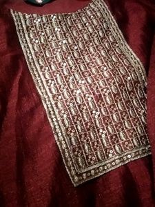 Maroon Kurta Set with Embellished Neckline