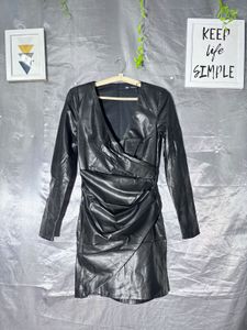 Sleek Faux Leather Wrap Dress