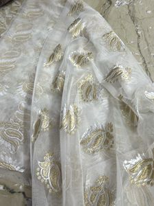 Elegant White &amp; Gold Dupioni Fabric
