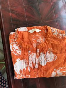 Orange Printed Cotton Short kurta M size