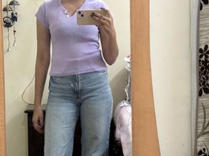 Lilac Ribbed V-Neck Top