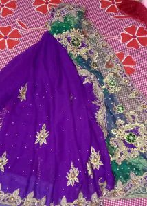 fully stone Hand work saree with blouse