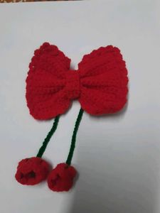 Handmade Crochet Red Bow Hair Clip