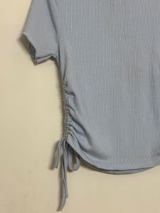 Light Blue Ruched Henley Top