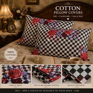 Vintage Checkerboard Floral Pillow Covers
