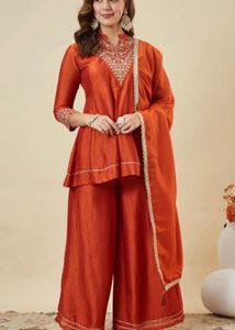 Elegant Orange Kurta Palazzo Set