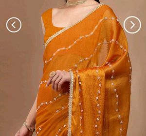 Elegant Orange Embroidered Saree ready to wear