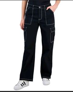 Black Cargo Pants with Contrast Stitching