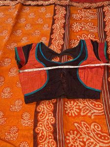 Orange Printed Saree with Blouse
