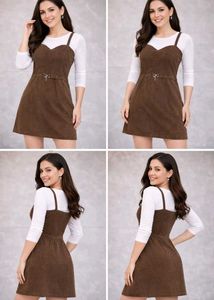 Corduroy Brown Mini Dress with Straps