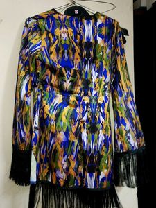Vibrant Abstract Print Fringe Dress one freebie 🎁