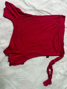Asymmetrical Neckline Pink Top