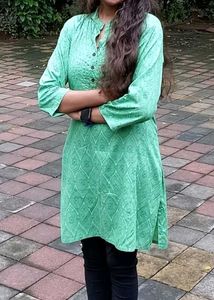 Green Printed Cotton Kurti