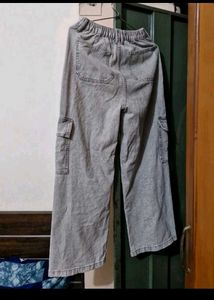 Grey Acid Wash Wide Leg Cargo Pants