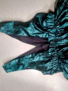 Metallic Emerald Green Tiered Party Dress
