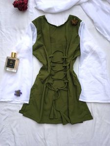 Olive Corset Kurti With Scarf💚
