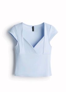 Light Blue Wrap Neck Cap Sleeve Top